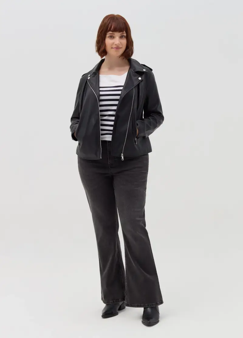 Giacca Biker Effetto Lucido Con Zip Curvy, Donna, Nero miniatura 2