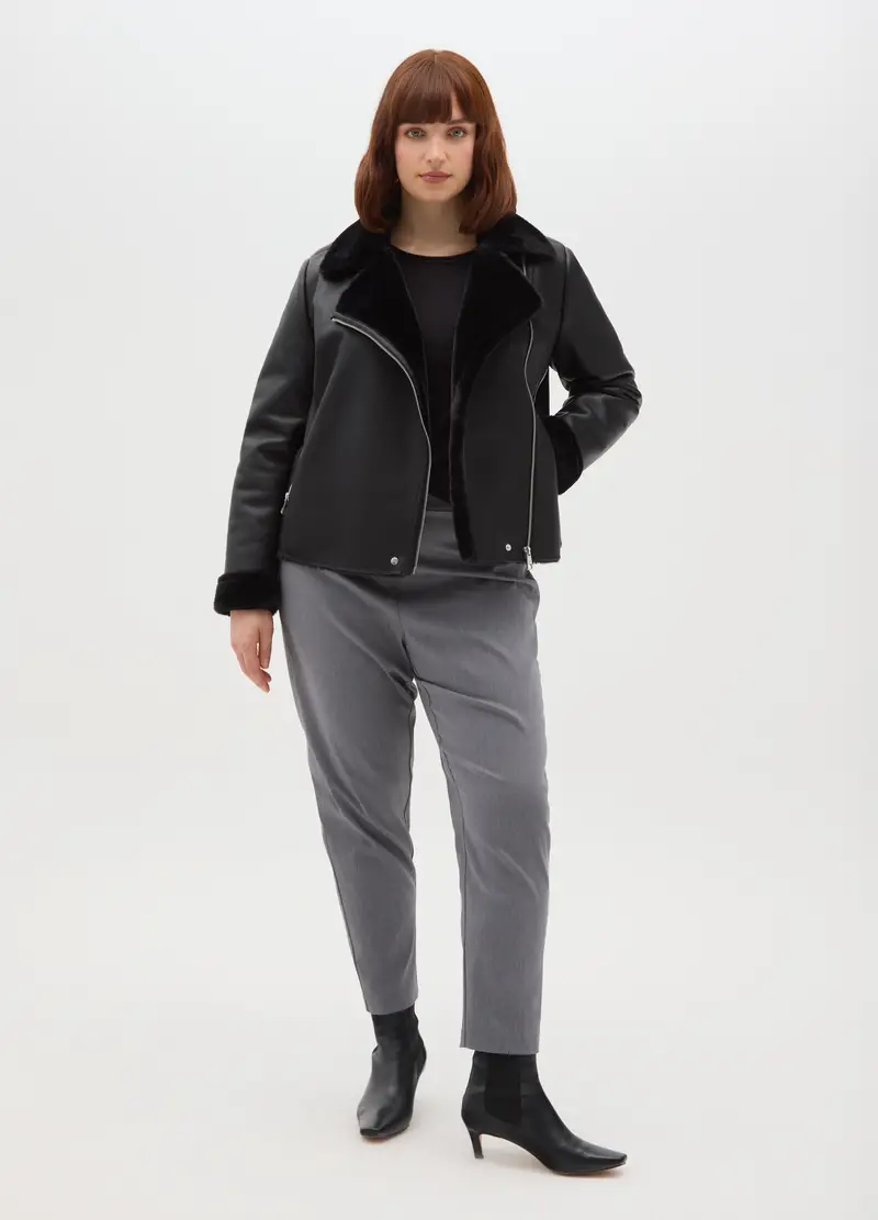 Giacca Biker Nera Regular Fit Con Zip, Donna, Nero miniatura 2