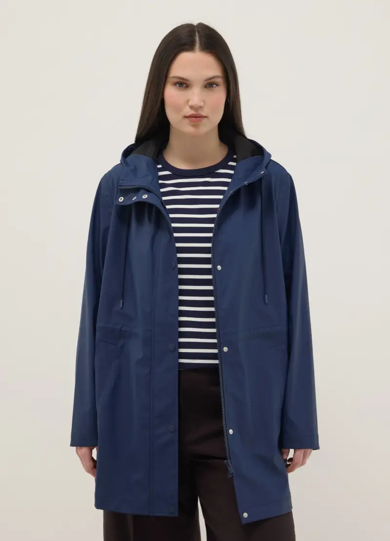 Giacca Blu Da Pioggia Regular Fit Con Cappuccio, Donna, Blu miniatura 2