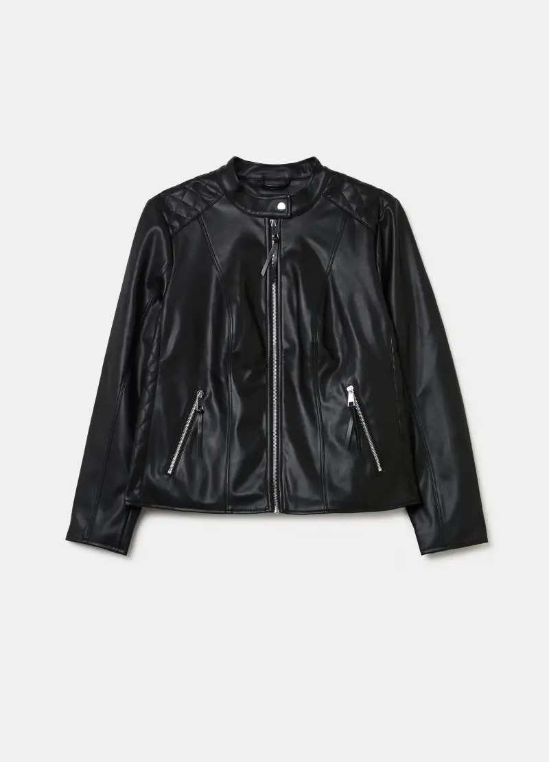 Giacca Chiodo Con Impunture Trapuntate Curvy, Donna, Nero