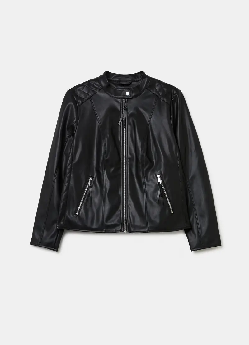 Giacca Chiodo Con Impunture Trapuntate Curvy, Donna, Nero