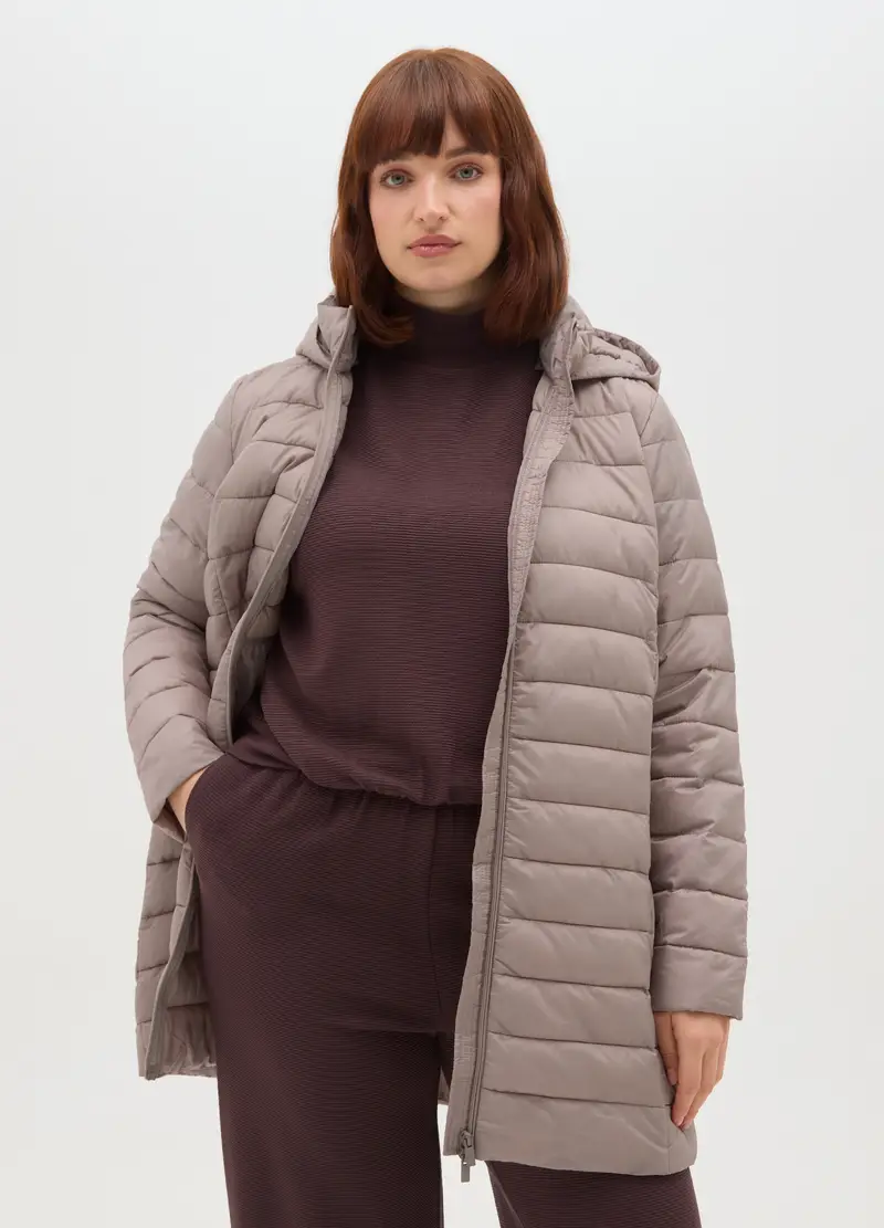 Giacca Imbottita Beige Regular Fit Con Cappuccio, Donna, Grigio miniatura 2