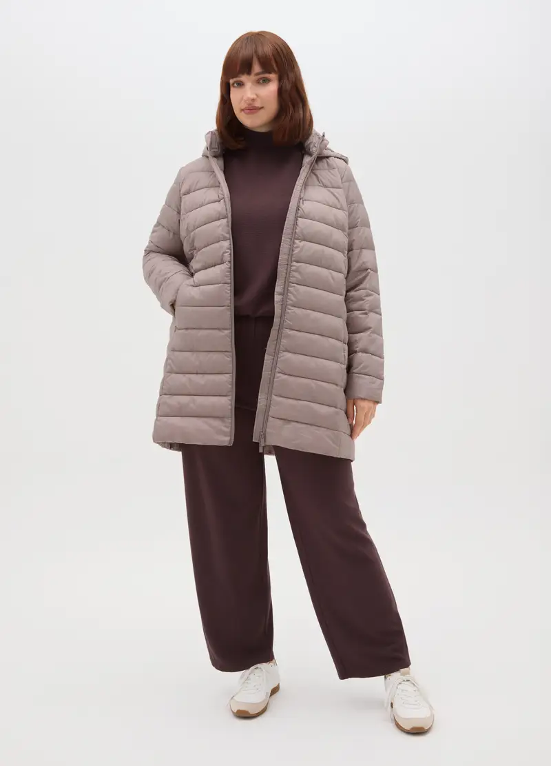 Giacca Imbottita Beige Regular Fit Con Cappuccio, Donna, Grigio