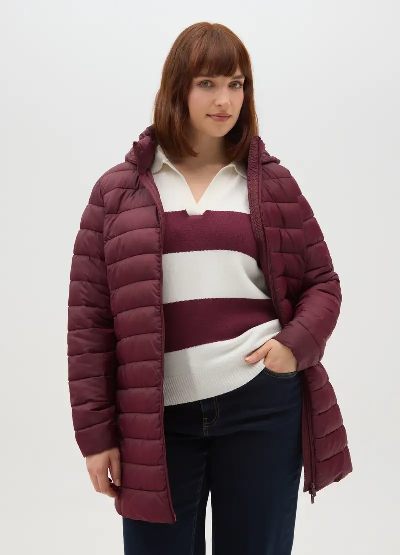 Giacca Imbottita Bordeaux Con Cappuccio, Donna, Rosso miniatura 2