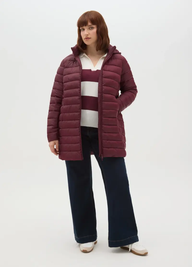 Giacca Imbottita Bordeaux Con Cappuccio, Donna, Rosso