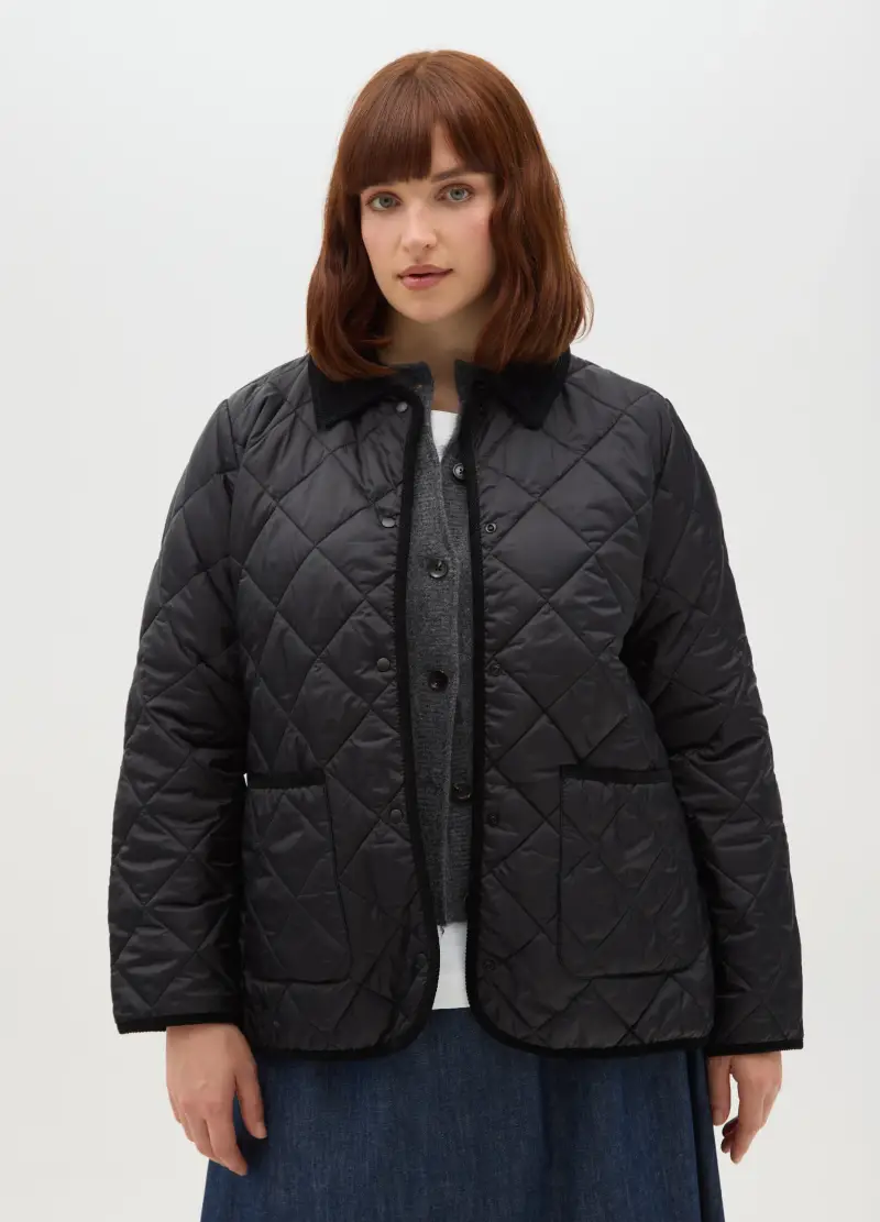 Giacca Imbottita Nera Regular Fit Con Bottoni, Donna, Nero miniatura 2