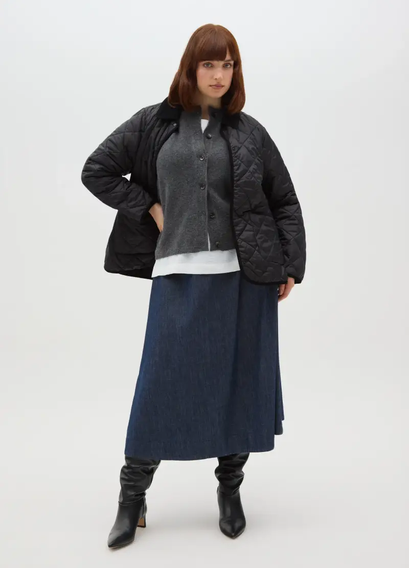 Giacca Imbottita Nera Regular Fit Con Bottoni, Donna, Nero