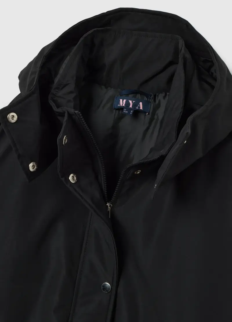 Giacca Lunga Imbottita Nera Regular Fit Con Cappuccio E Zip, Donna, Nero miniatura 2