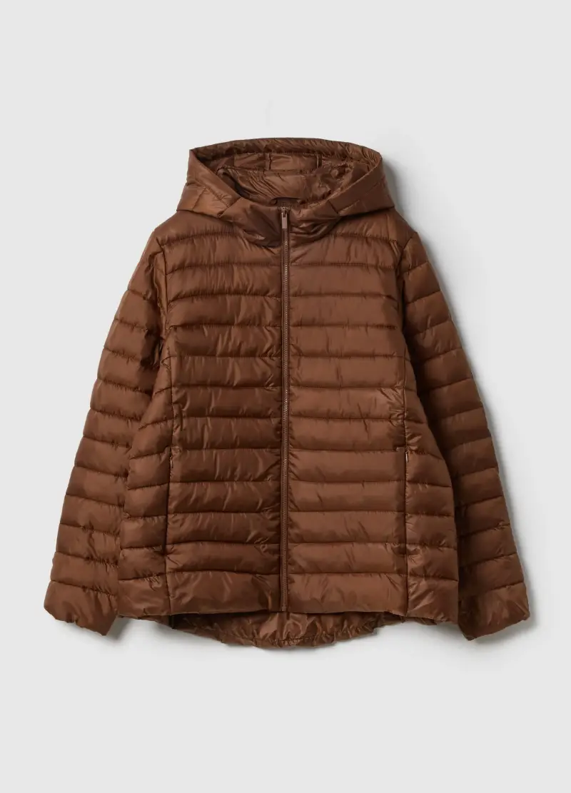 Giacca Marrone Imbottita Regular Fit Con Zip E Cappuccio, Donna, Marrone