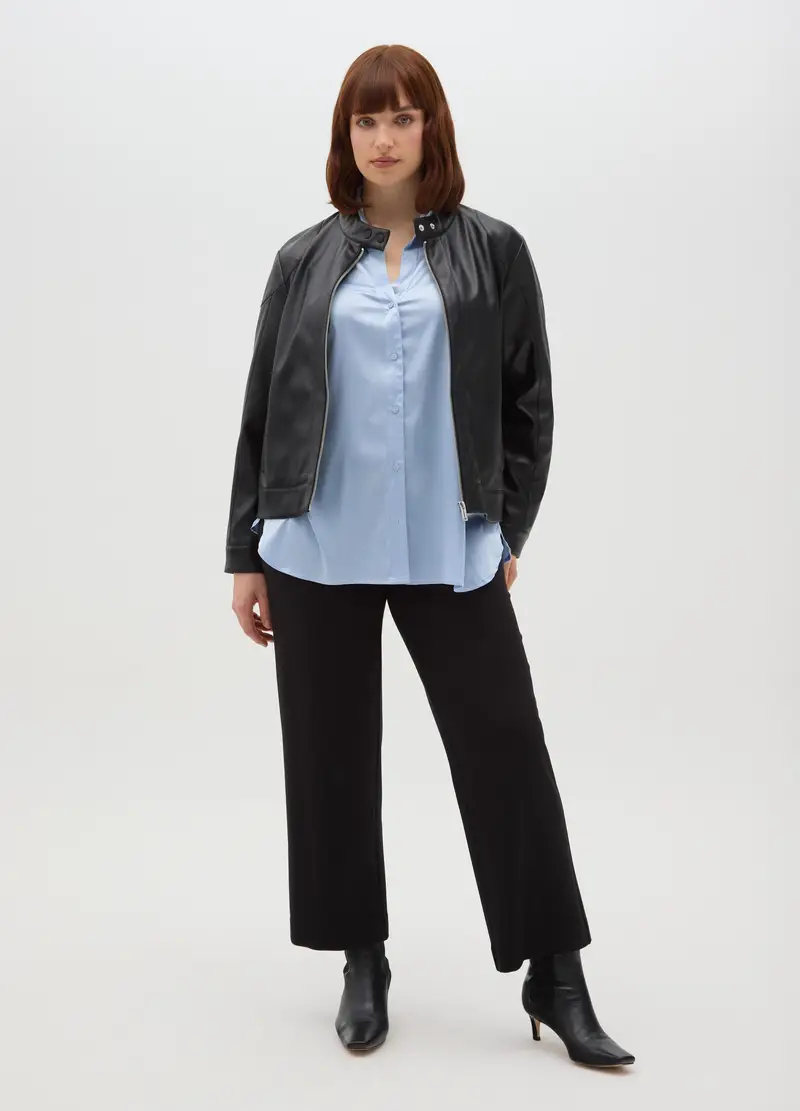 Giacca Nera Con Zip Regular Fit, Donna, Nero miniatura 2