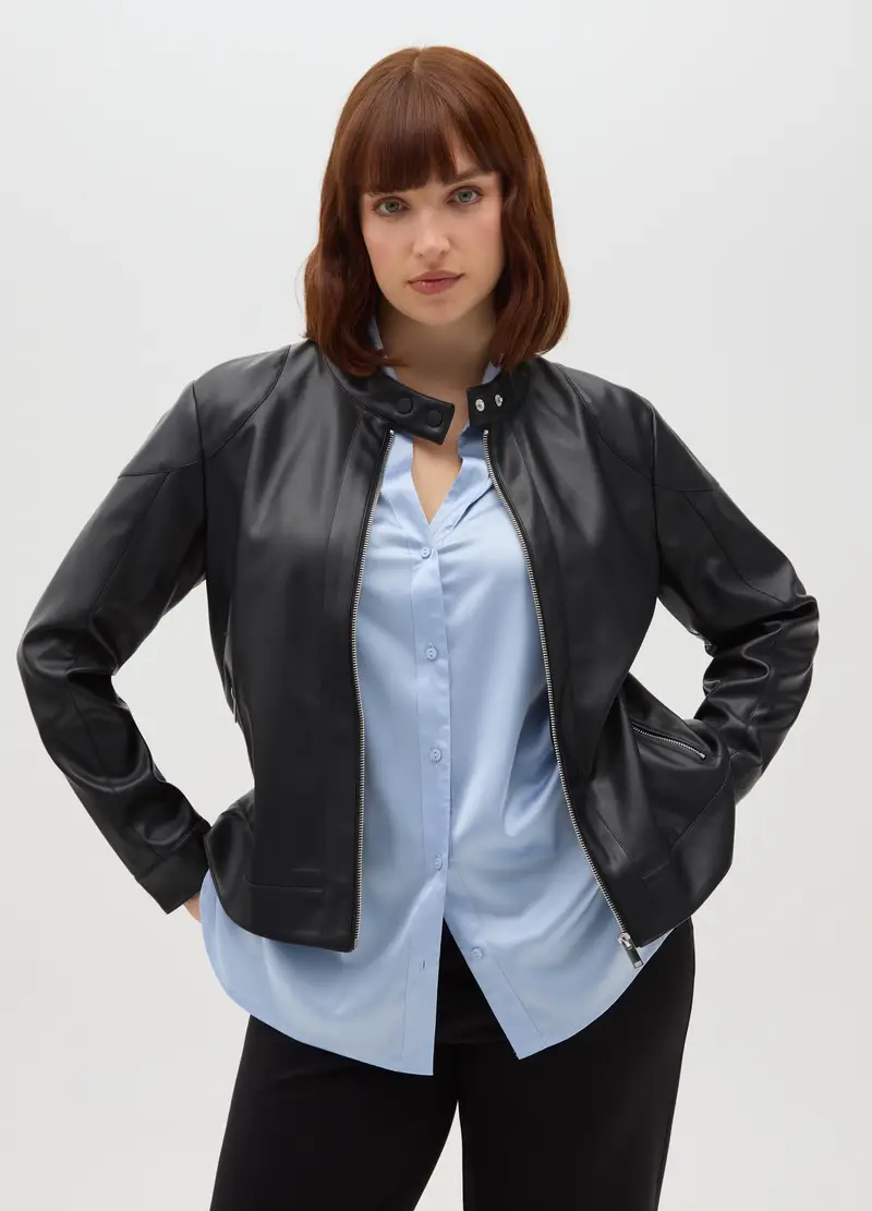 Giacca Nera Con Zip Regular Fit, Donna, Nero