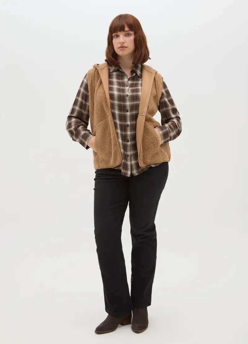 Gilet Marrone Regular Fit Con Zip E Cappuccio, Donna, Marrone