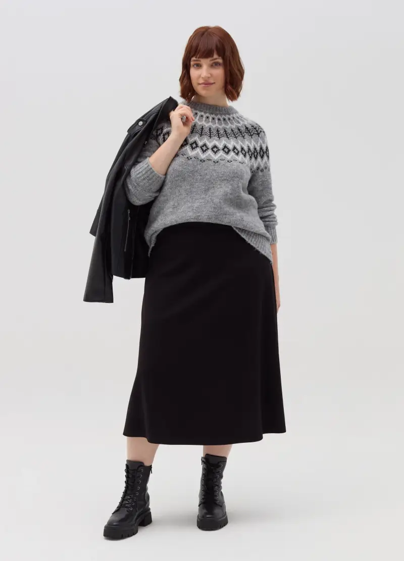 Gonna Midi A Ruota Curvy, Donna, Nero