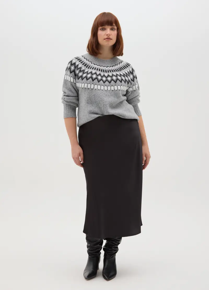 Gonna Nera In Tessuto Elasticizzato Satinato, Donna, Nero miniatura 2