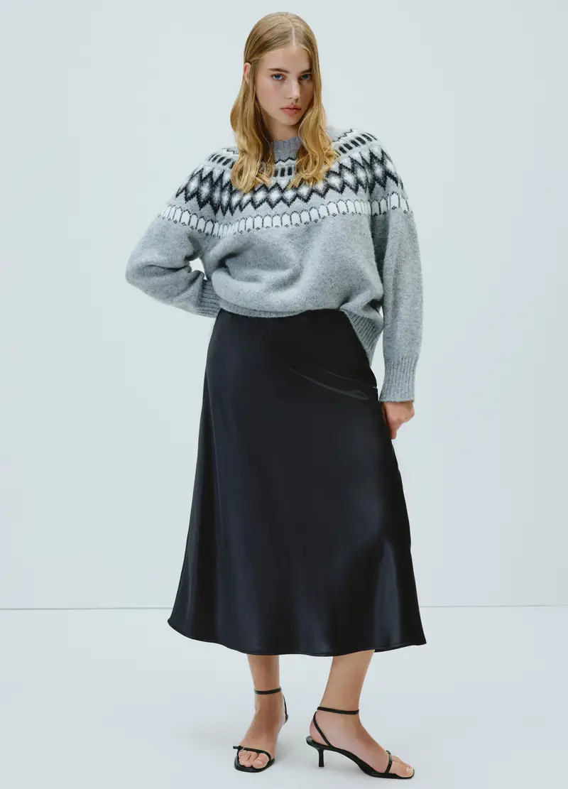 Gonna Nera In Tessuto Elasticizzato Satinato, Donna, Nero