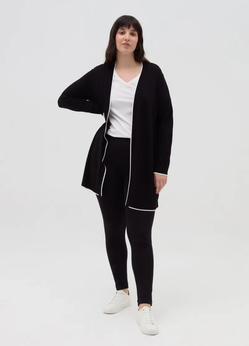 Leggings In Cotone Stretch Curvy, Donna, Nero