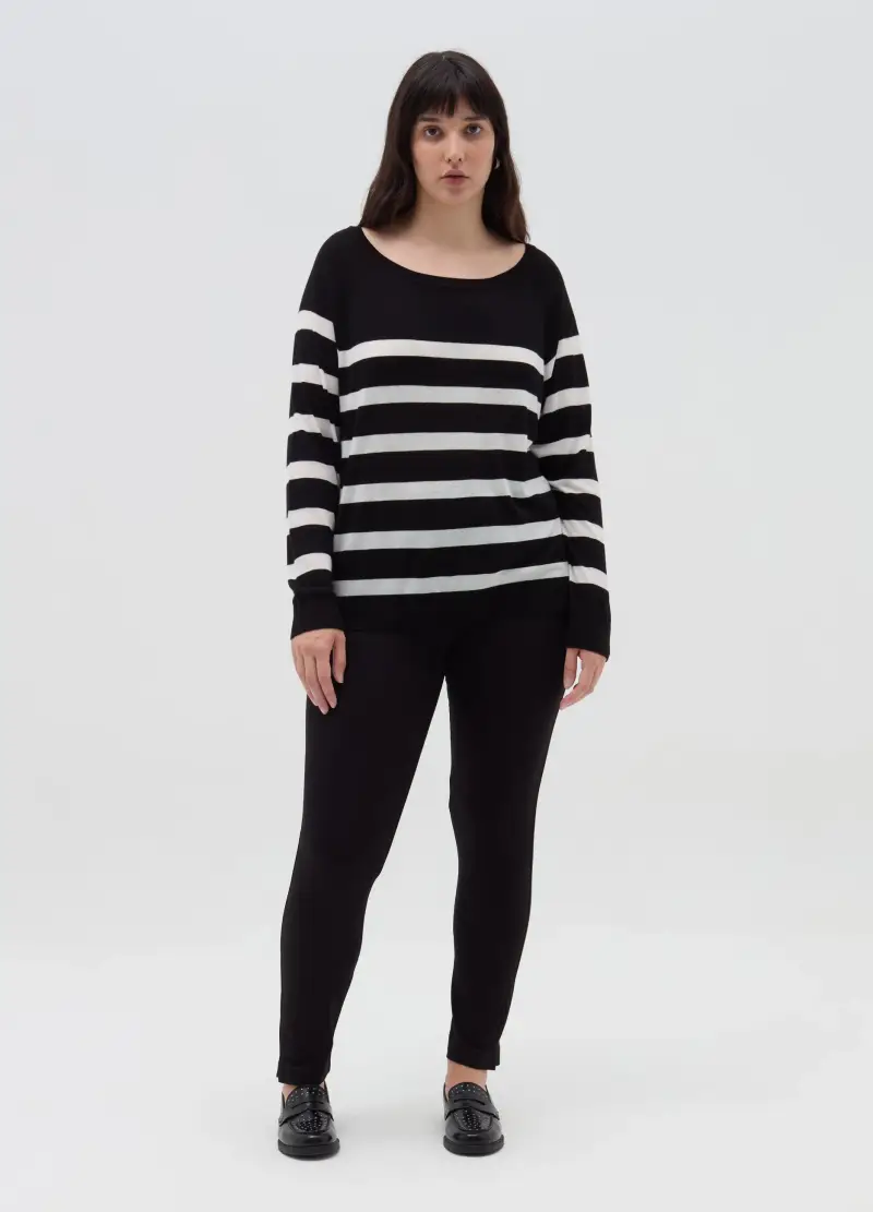 Leggings In Cotone Stretch Curvy, Donna, Nero