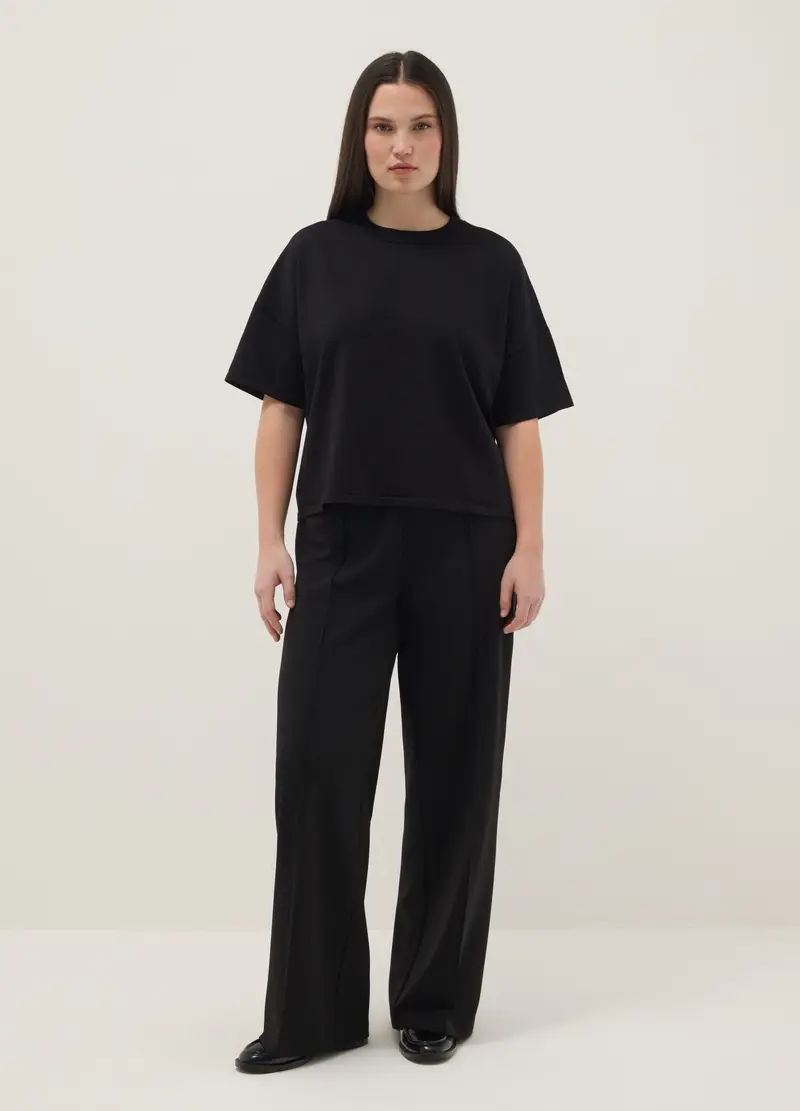 Maglia Crop Nera Oversize Fit Con Collo Rotondo, Donna, Nero miniatura 2