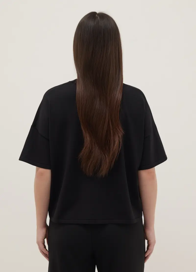 Maglia Crop Nera Oversize Fit Con Collo Rotondo, Donna, Nero miniatura 3