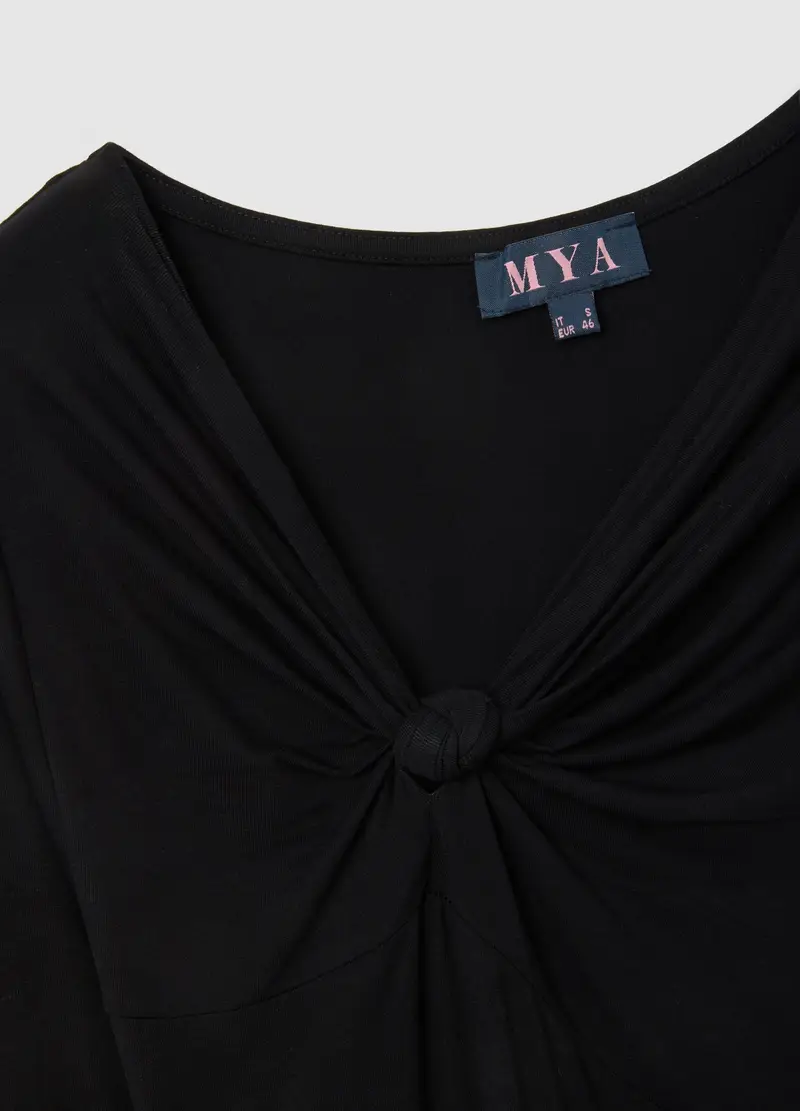 Maglia Nera Regular Fit Con Scollo A V, Donna, Nero miniatura 2