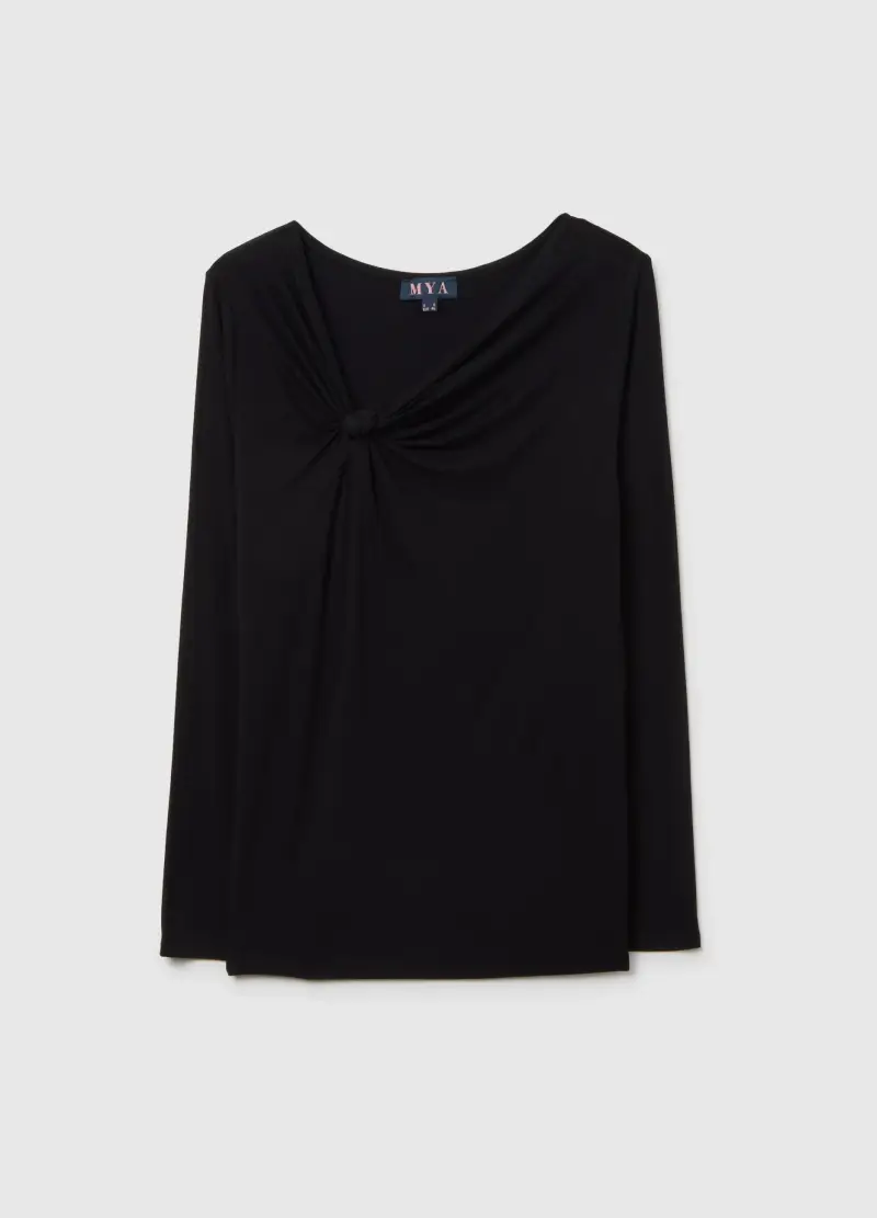 Maglia Nera Regular Fit Con Scollo A V, Donna, Nero