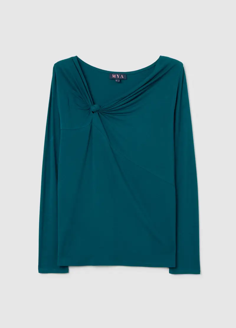 Maglia Verde A Maniche Lunghe In Viscosa Elasticizzata, Donna, Blu