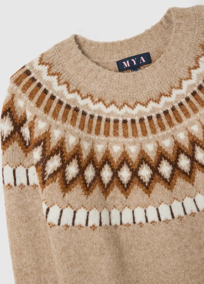 Maglione Beige Jacquard, Donna, Beige miniatura 2