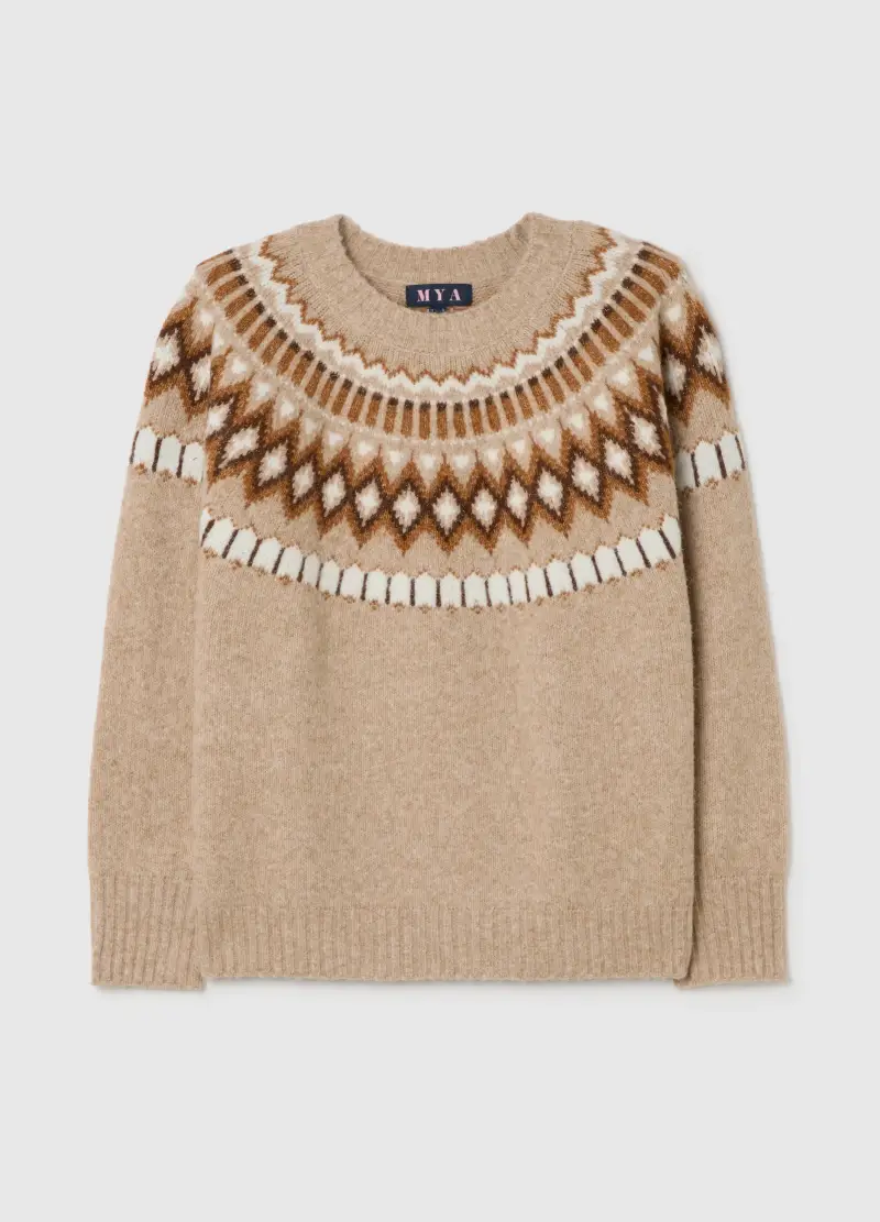 Maglione Beige Jacquard, Donna, Beige