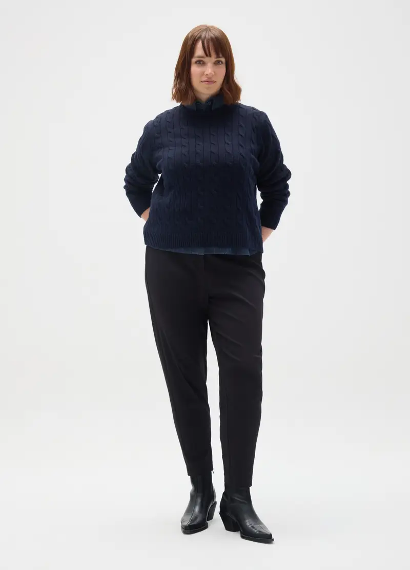 Maglione Blu Lavorato A Maglia Con Collo Rotondo, Donna, Blu