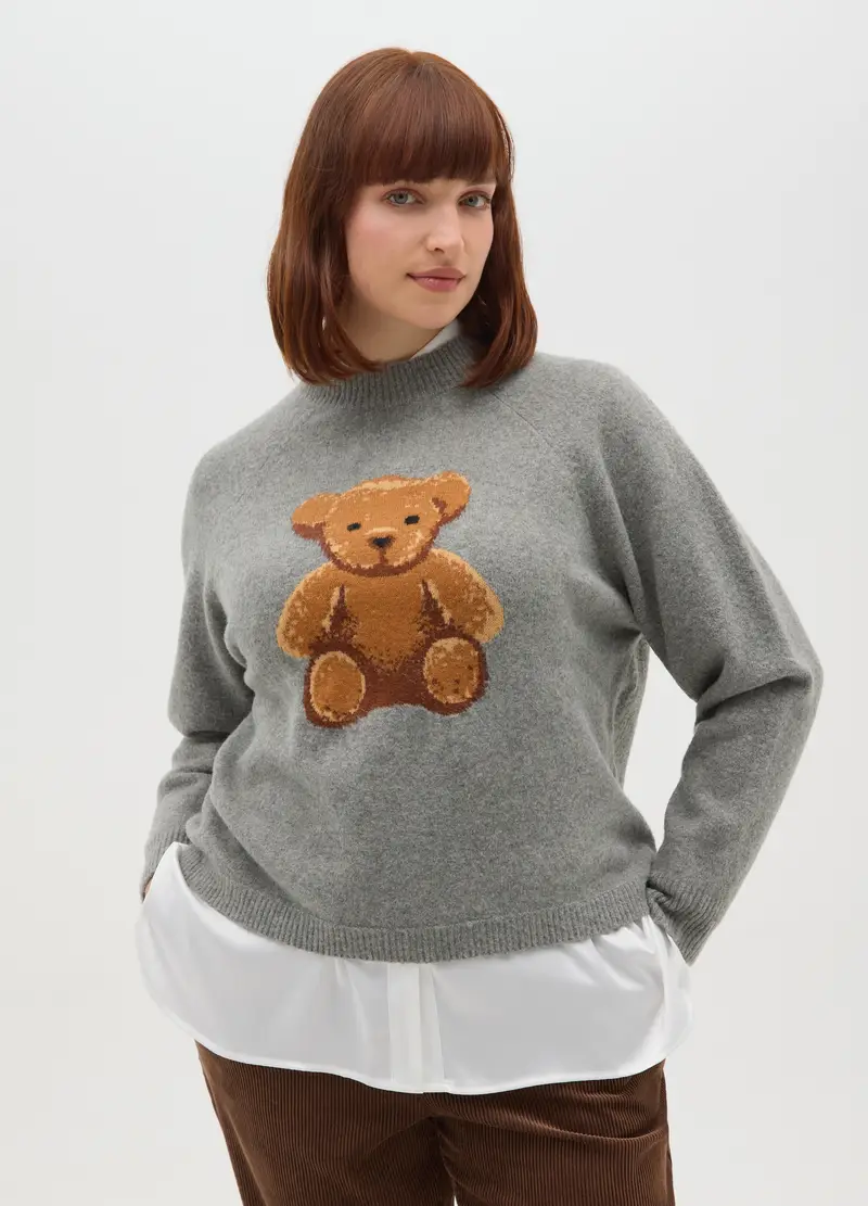 Maglione Grigio Con Stampa, Donna, Grigio