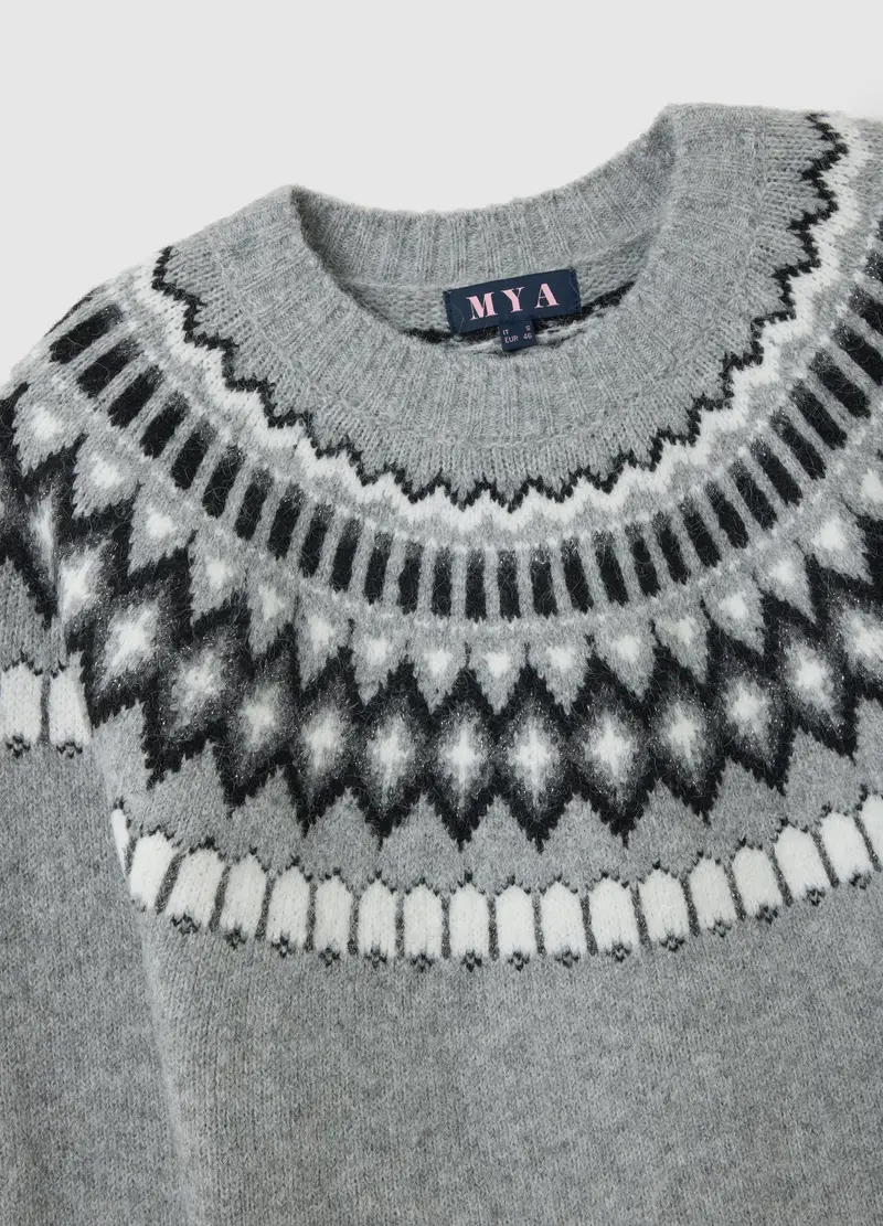 Maglione Grigio Regular Fit Con Motivo Jacquard, Donna, Multicolor miniatura 2