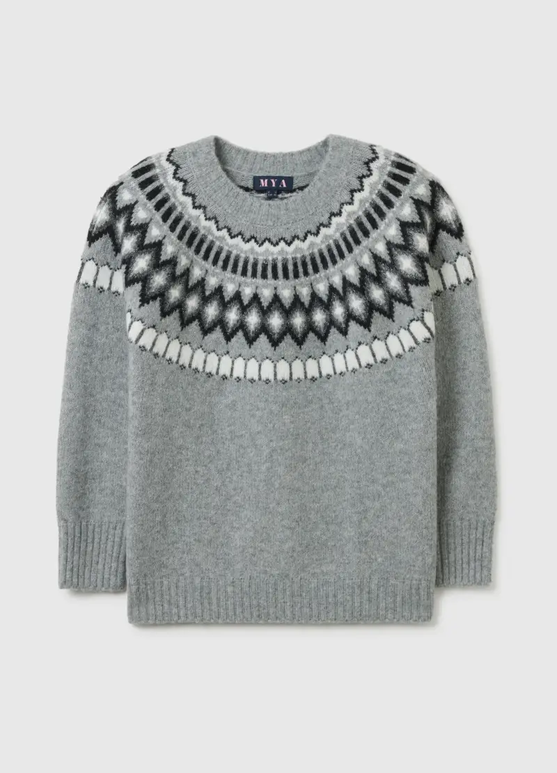 Maglione Grigio Regular Fit Con Motivo Jacquard, Donna, Multicolor