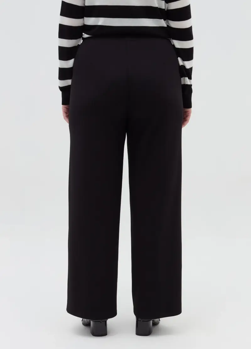 Pantalone Ampio Con Bottoni Lavorati, Donna, Nero miniatura 3