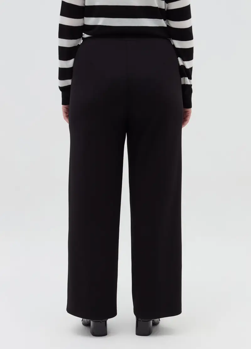 Pantalone Ampio Con Bottoni Lavorati, Donna, Nero miniatura 3