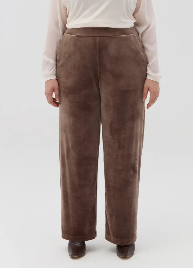 Pantaloni A Gamba Larga In Velluto Curvy, Donna, Marrone miniatura 2