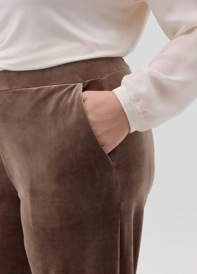Pantaloni A Gamba Larga In Velluto Curvy, Donna, Marrone miniatura 3