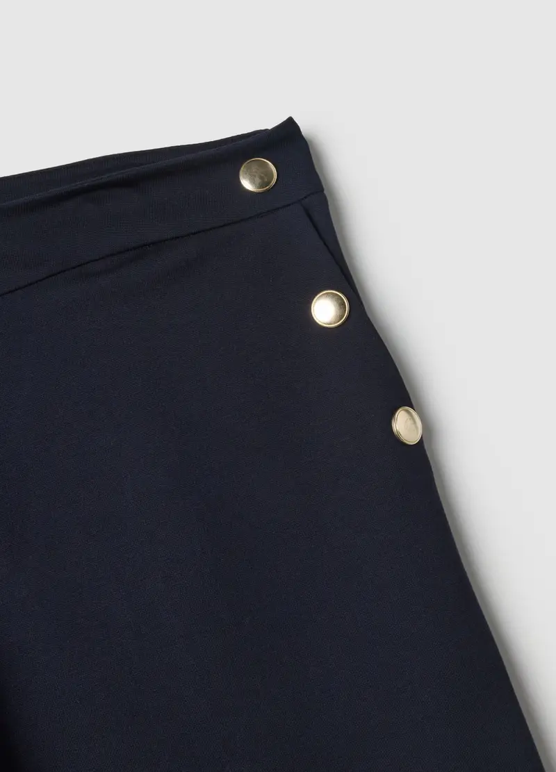 Pantaloni Blu Wide Leg Con Bottoni Decorativi, Donna, Blu miniatura 2