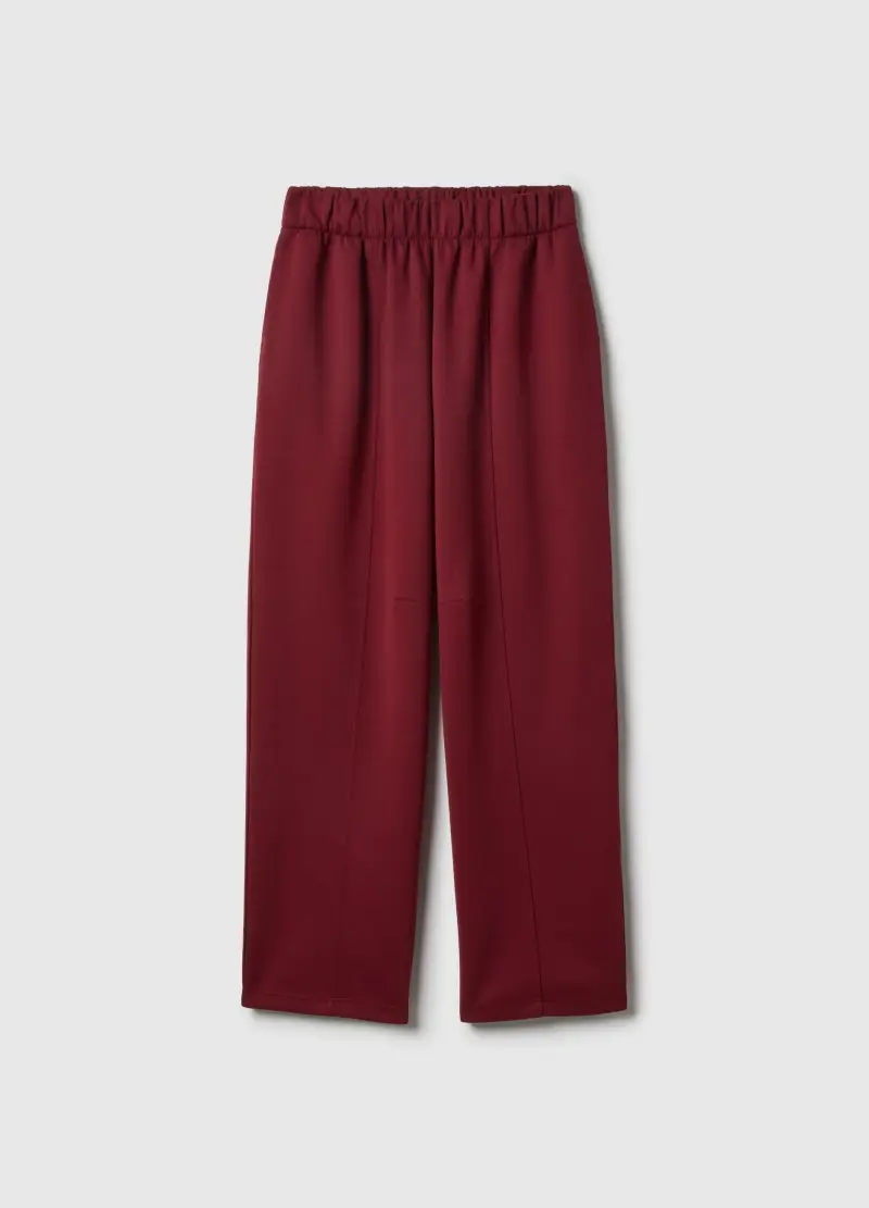 Pantaloni In Cotone Elasticizzato Rossi Relaxed Fit, Donna, Rosso