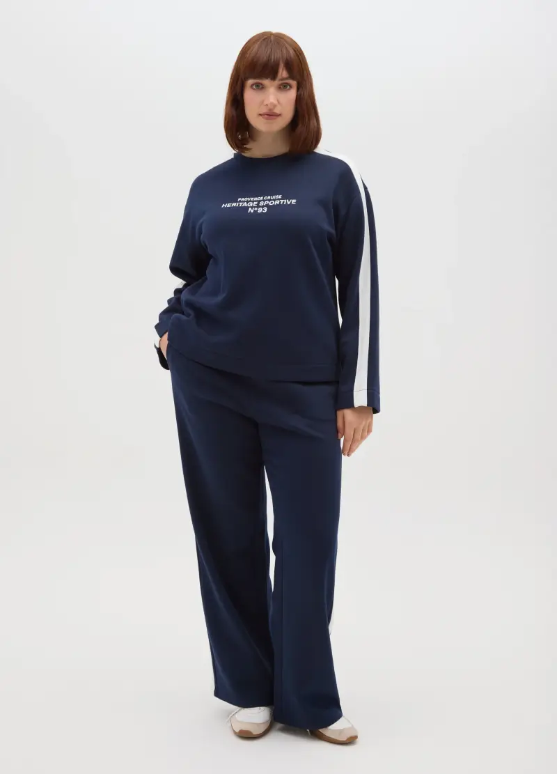 Pantaloni In Misto Cotone Blu Regular Fit, Donna, Multicolor