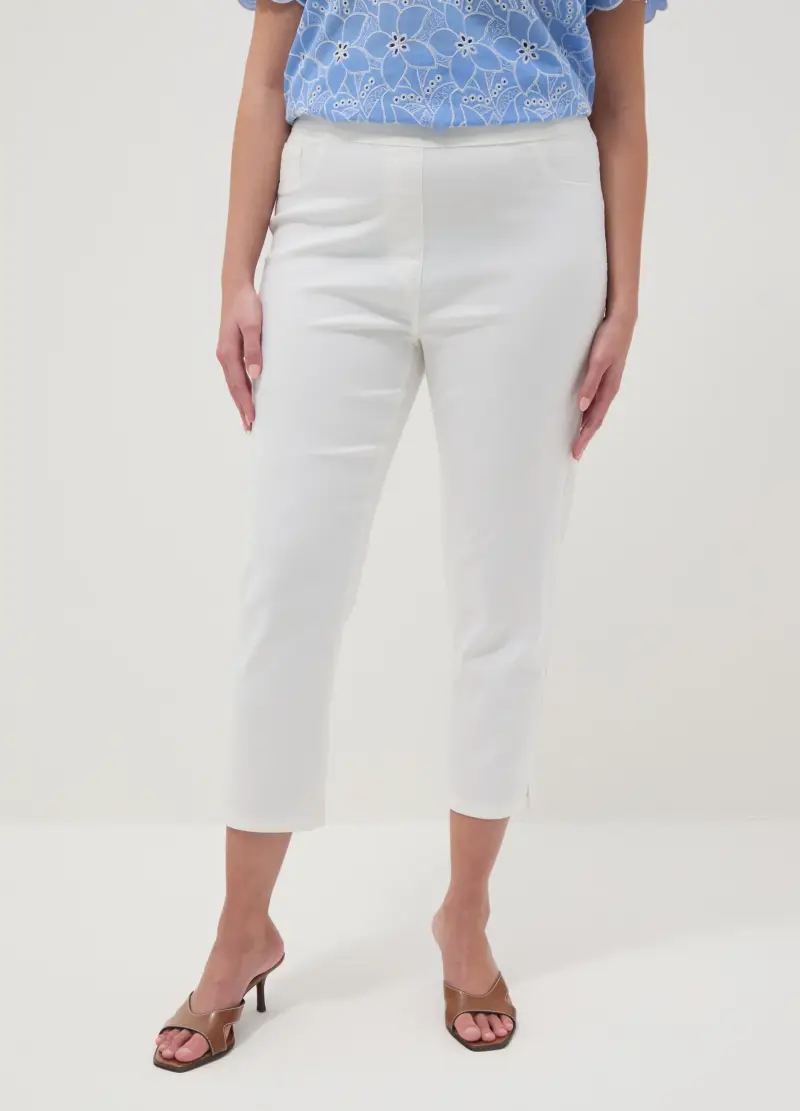 Pantaloni In Misto Cotone Elasticizzato Bianchi Slim Fit, Donna, Bianco miniatura 2