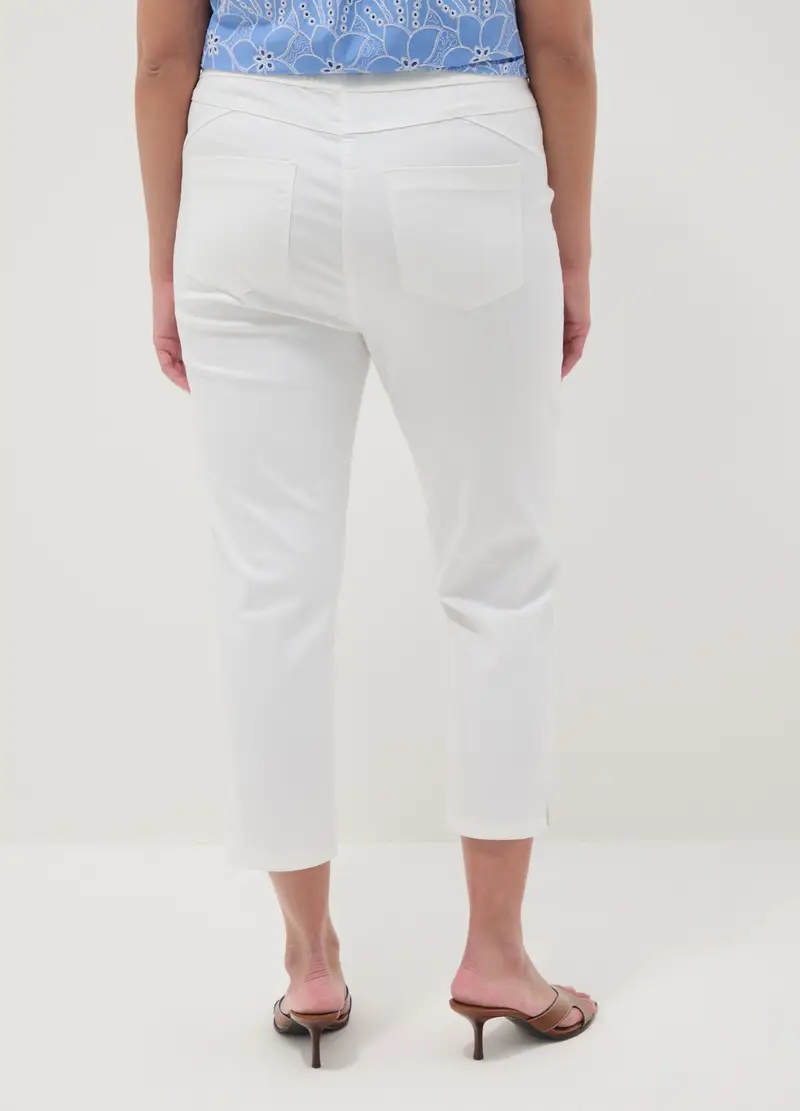 Pantaloni In Misto Cotone Elasticizzato Bianchi Slim Fit, Donna, Bianco miniatura 3