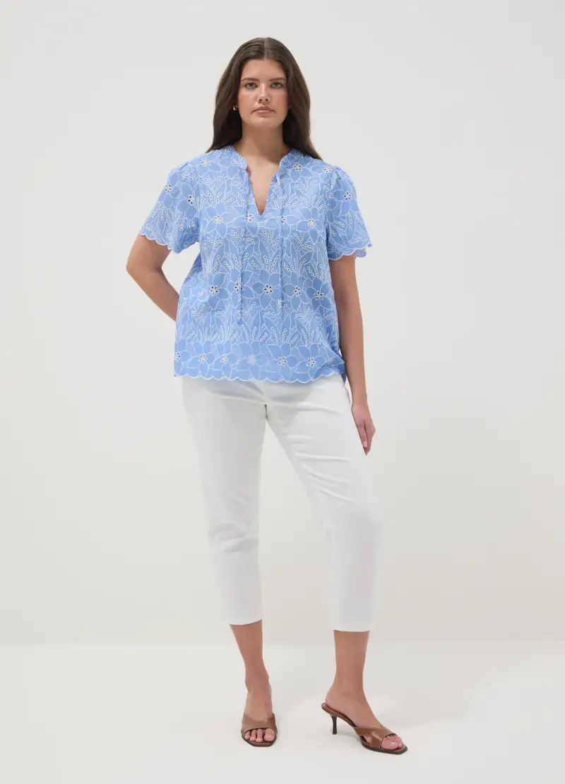 Pantaloni In Misto Cotone Elasticizzato Bianchi Slim Fit, Donna, Bianco