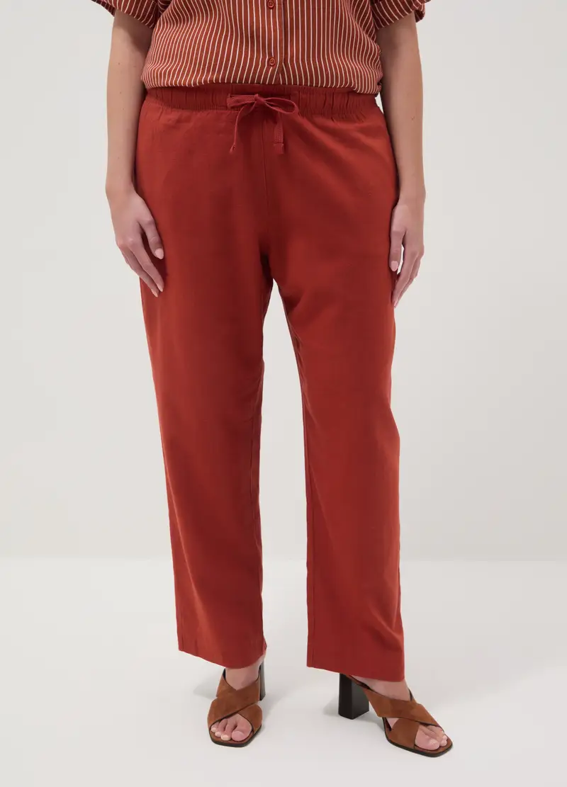 Pantaloni In Misto Lino Rosso Regular Fit, Donna, Rosso miniatura 2