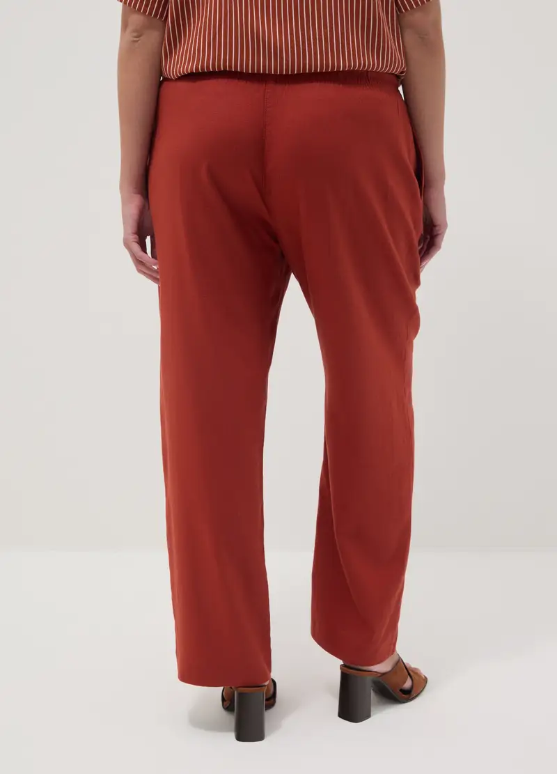 Pantaloni In Misto Lino Rosso Regular Fit, Donna, Rosso miniatura 3