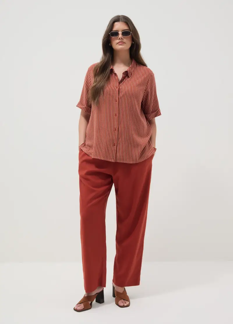Pantaloni In Misto Lino Rosso Regular Fit, Donna, Rosso