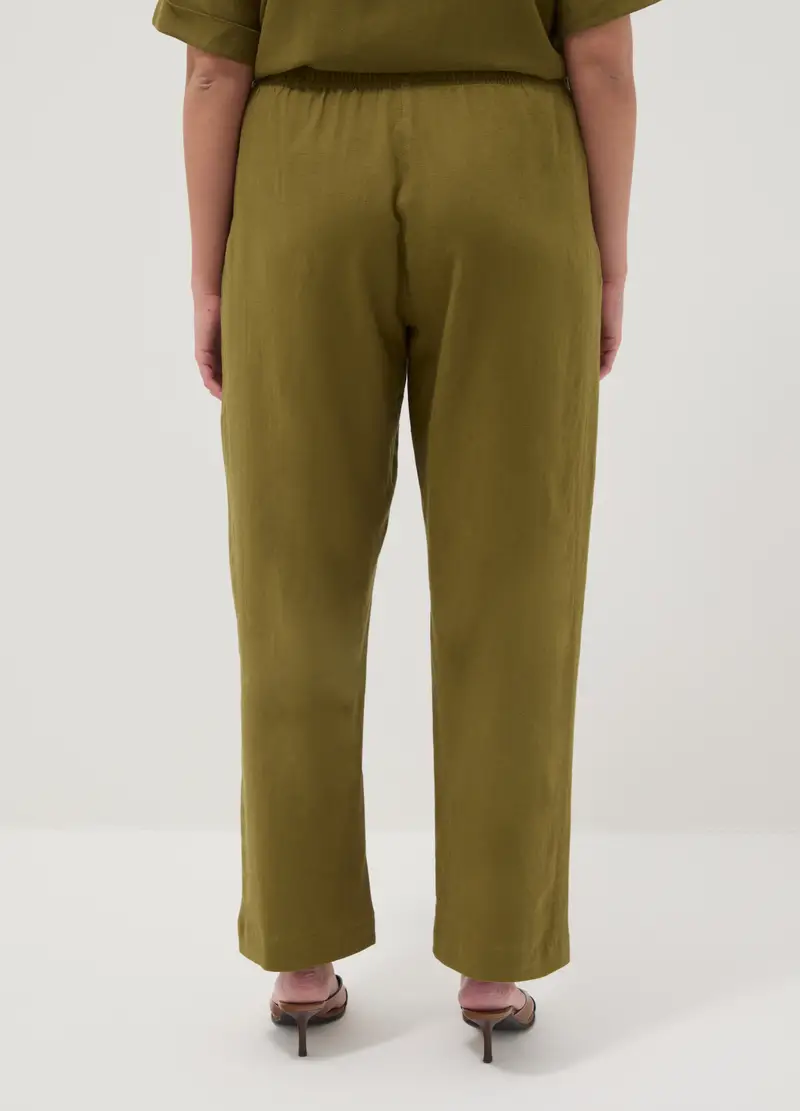 Pantaloni In Misto Lino Verde Regular Fit, Donna, Verde miniatura 3