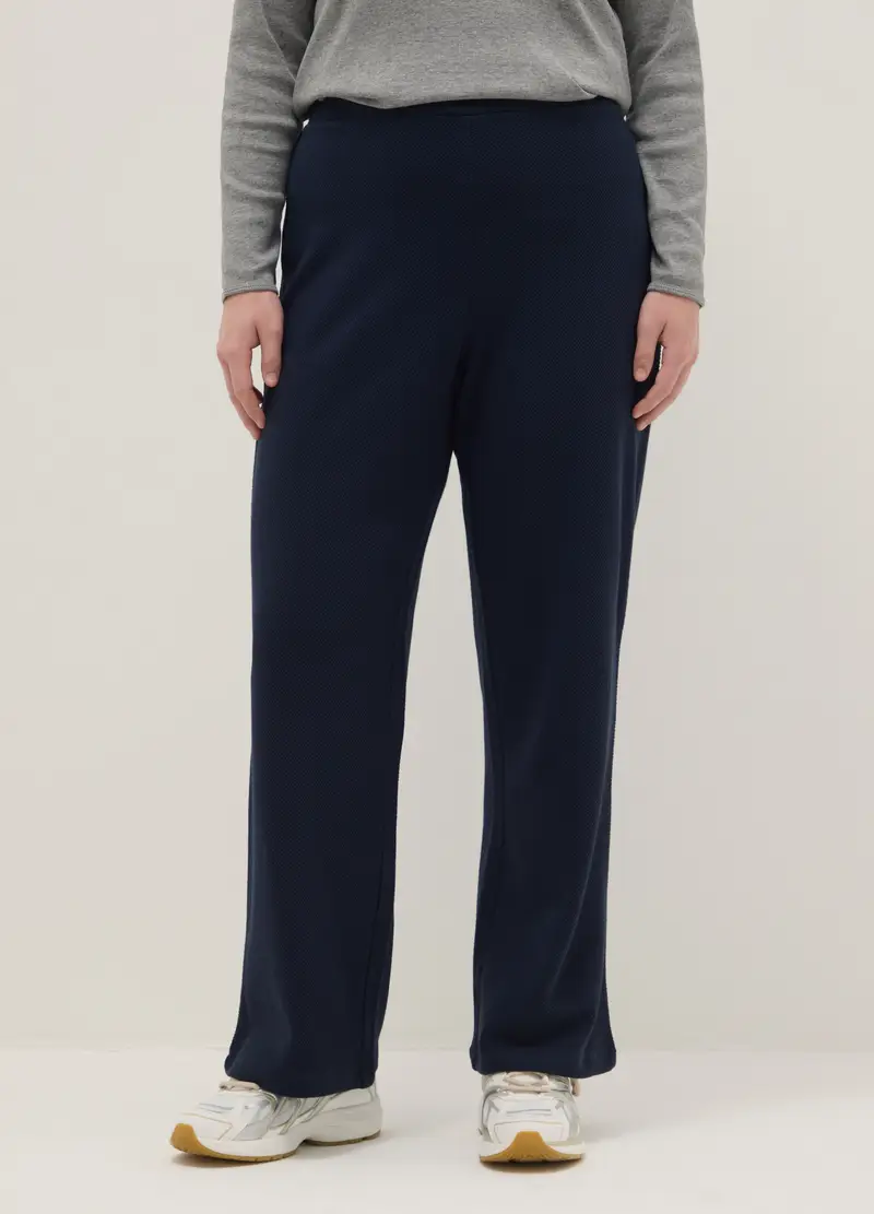 Pantaloni Jogger In Misto Cotone Blu Wide Leg, Donna, Blu miniatura 2