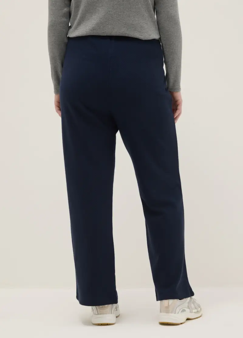 Pantaloni Jogger In Misto Cotone Blu Wide Leg, Donna, Blu miniatura 3