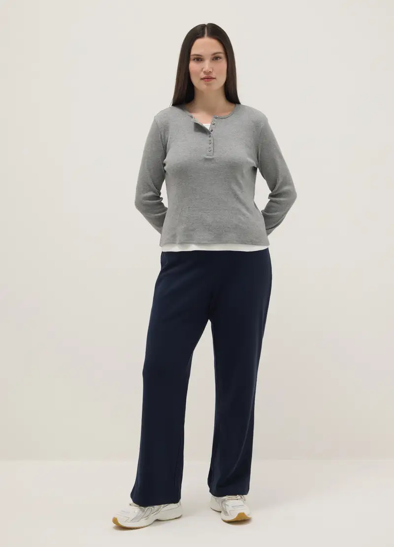Pantaloni Jogger In Misto Cotone Blu Wide Leg, Donna, Blu