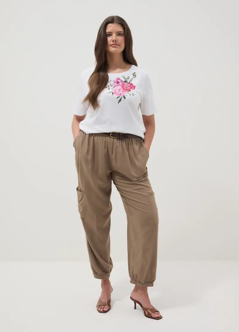 Pantaloni Jogger In Misto Viscosa E Lino Marroni Regular Fit, Donna, Marrone